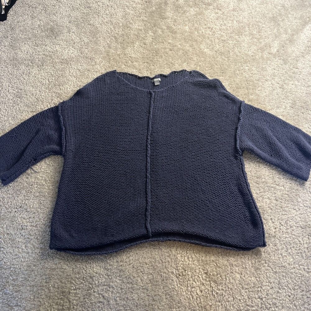 Aerie Sweater Womens Small Pullover Crewneck Navy Blue Knit Ribbed Oversized